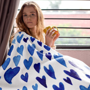 Valentines day hearts explosion - blue fleece blanket