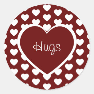 Valentine's Day Hearts Hugs Dark Red Classic Round Sticker
