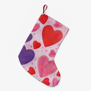 Valentines Day Hearts in Pink Purple and Red Small Christmas Stocking