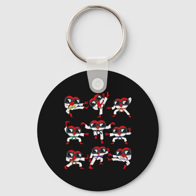 Valentines Day Hearts Karate Martial Arts Boys Gir Key Ring (Front)