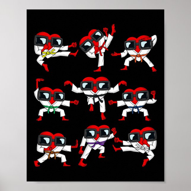 Valentines Day Hearts Karate Martial Arts Boys Gir Poster (Front)