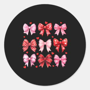 Valentines Day Hearts Leopard Coquette Bow Women G Classic Round Sticker