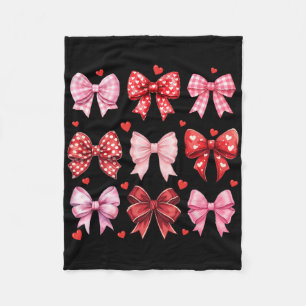 Valentines Day Hearts Leopard Coquette Bow Women G Fleece Blanket