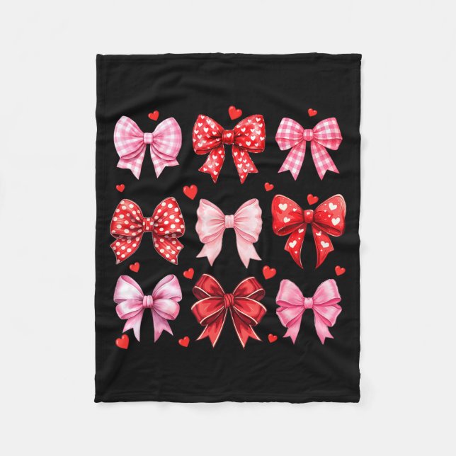 Valentines Day Hearts Leopard Coquette Bow Women G Fleece Blanket (Front)