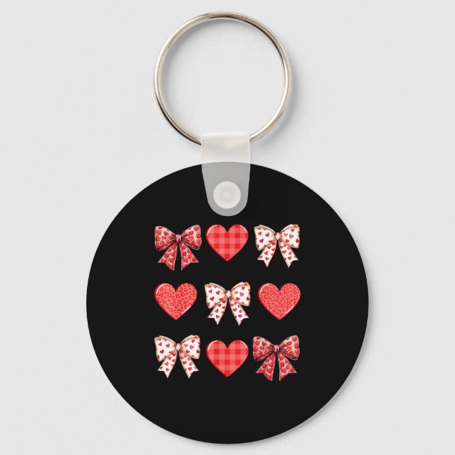 Valentines Day Hearts Leopard Coquette Bow Women G Key Ring (Front)
