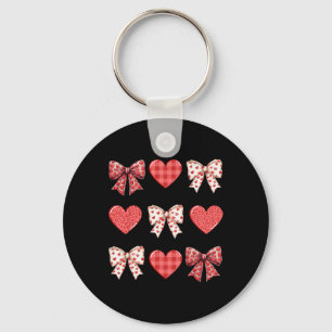 Valentines Day Hearts Leopard Coquette Bow Women G Key Ring