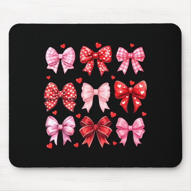 Valentines Day Hearts Leopard Coquette Bow Women G Mouse Pad (Front)