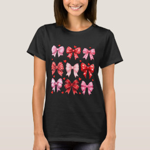 Valentines Day Hearts Leopard Coquette Bow Women G T-Shirt