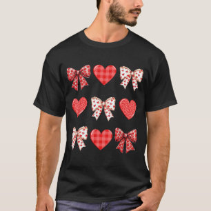 Valentines Day Hearts Leopard Coquette Bow Women G T-Shirt