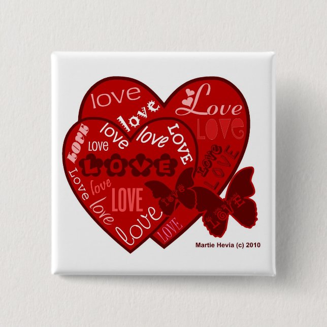 Valentine's Day Hearts & Love Button/Pin (2) 15 Cm Square Badge (Front)