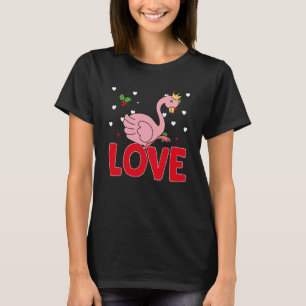 Valentine's Day Hearts Love Flamingo Animal Women  T-Shirt