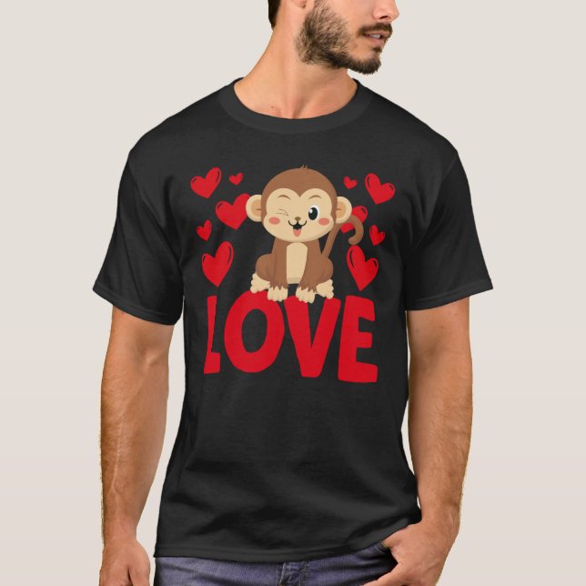Valentine's Day Hearts Love Monkey Animal Women T-Shirt (Front)