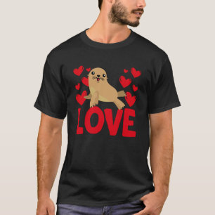 Valentine's Day Hearts Love Sea Lion Animal Women T-Shirt