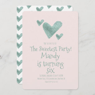 Valentines Day Hearts Metallic Watercolor Birthday Invitation