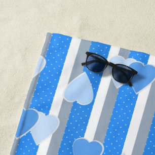 Valentine's Day hearts on striped background  Beach Towel