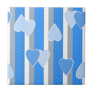 Valentine's Day hearts on striped background Ceramic Tile