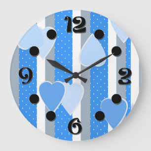 Valentine's Day hearts on striped background  Large Clock