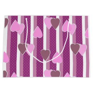 Valentine's Day hearts on striped background  Large Gift Bag