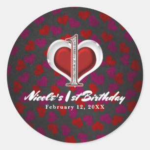 Valentine's Day Hearts One 1st Birthday Party Classic Round Sticker