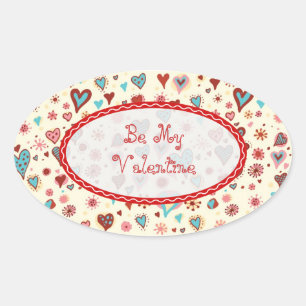 Valentines Day Hearts Pattern-Customisable Text Oval Sticker