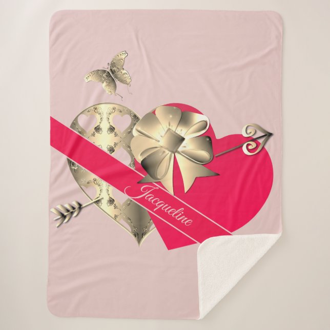 Valentine's Day Hearts Pink Sherpa Blanket (Front)
