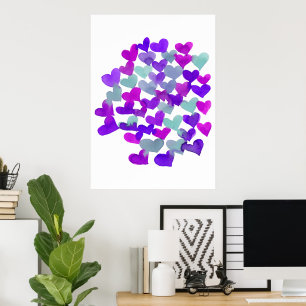 Valentine's day hearts - purple and aqua poster