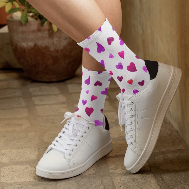 Valentine's day hearts - purple and viva magenta socks (Creator Uploaded)