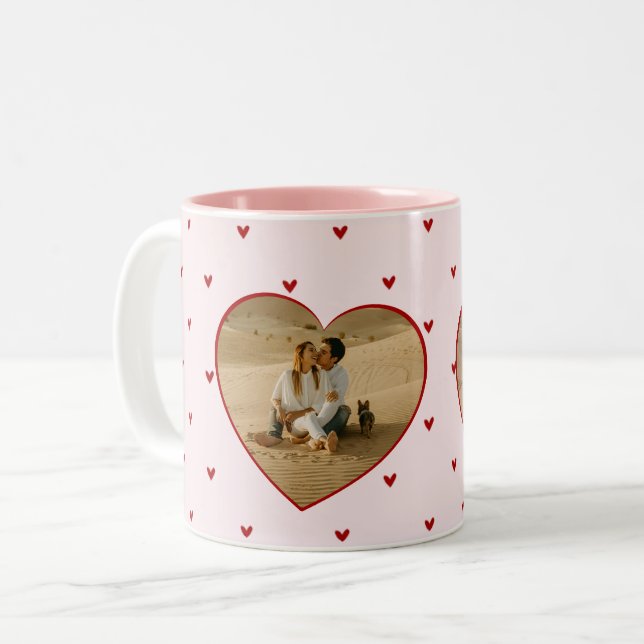 Valentine's Day Hearts Red Pink Photo Two-Tone Coffee Mug (Front Left)