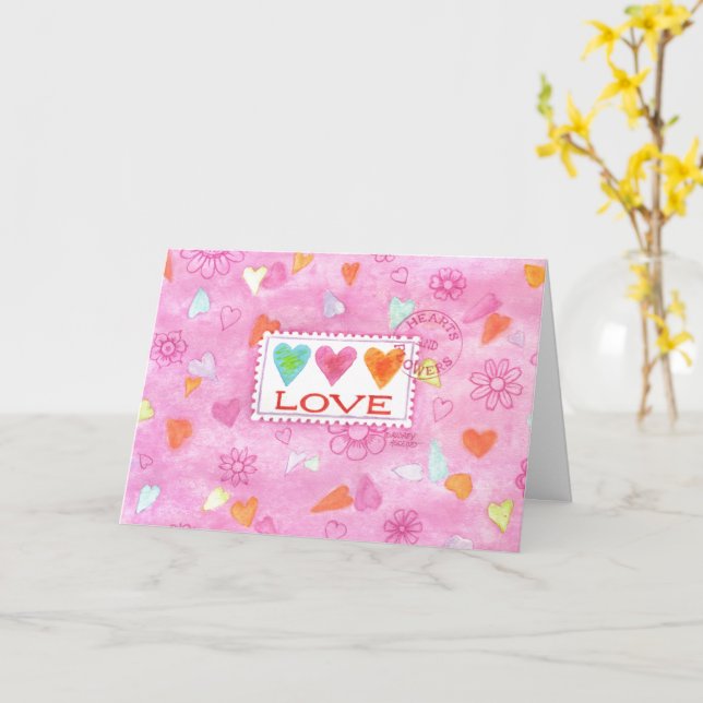 Valentine's Day Hearts Sending Love  Wishes Card (Yellow Flower)