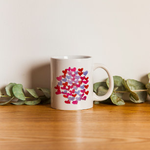 Valentine's day hearts - violet and viva magenta coffee mug