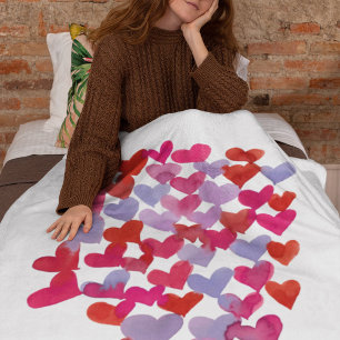 Valentine's day hearts - violet and viva mangenta fleece blanket