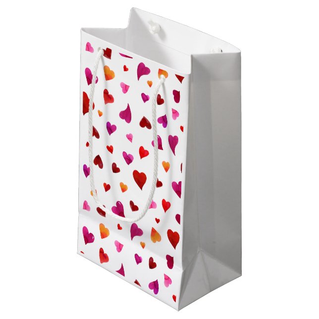 Valentine's day hearts - viva magenta and orange small gift bag (Front Angled)