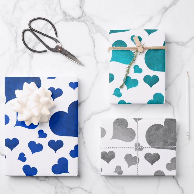 Valentine's Day Hearts Wrapping Paper - Blue (Front)