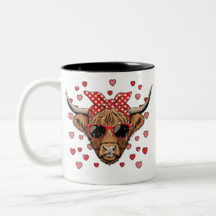 Valentines Day Highland Cow Bandana Farm Women, va Two-Tone Coffee Mug