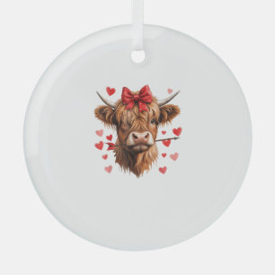 Valentines Day Highland Cow Funny Hearts Valentine Glass Tree Decoration