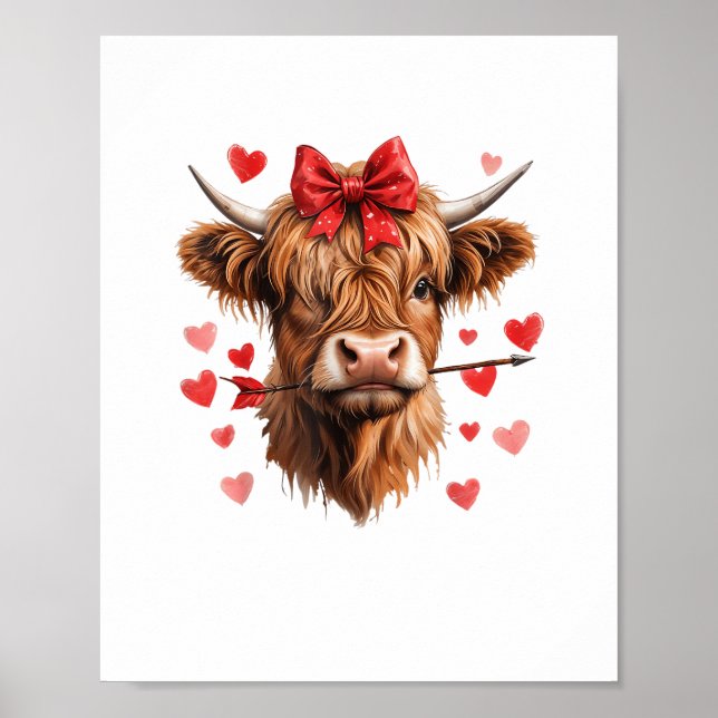 Valentines Day Highland Cow Funny Hearts Valentine Poster (Front)