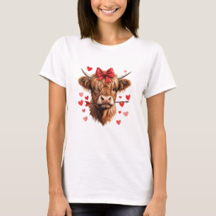 Valentines Day Highland Cow Funny Hearts Valentine T-Shirt