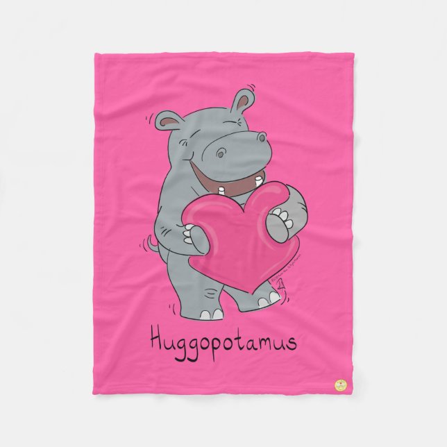 Valentine's Day Hippo Cute Kids Fleece Blanket (Front)