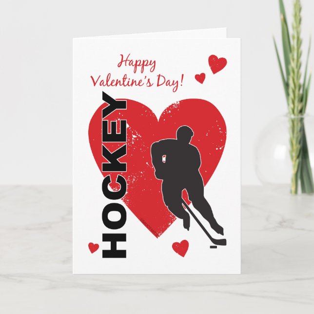 Valentine's Day Hockey Hearts (male) Greeting Card (Front)