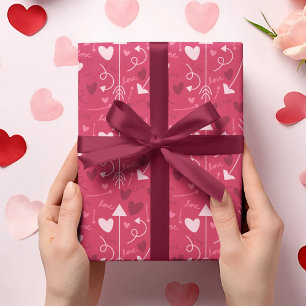Valentines Day Hot Pink Hearts and Arrows Wrapping Paper