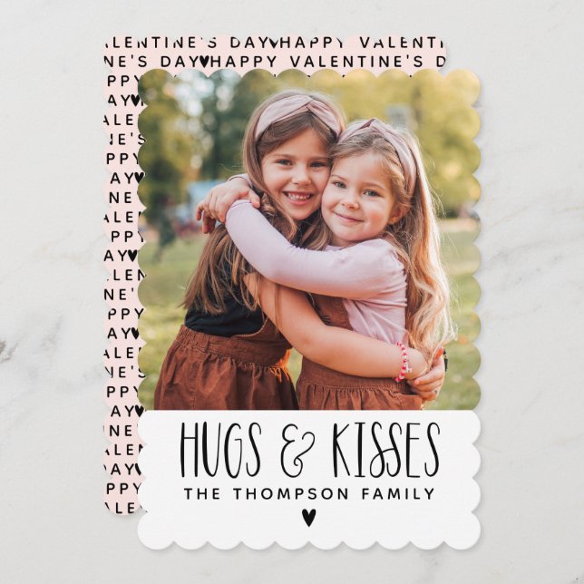 Valentine's Day Hugs Kisses Photo Holiday Card (Front/Back)