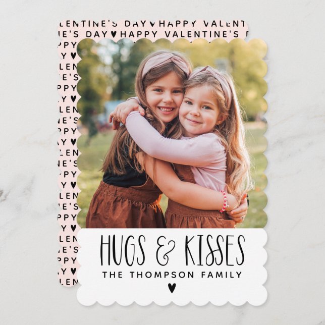 Valentine's Day Hugs Kisses Photo Holiday Card (Front/Back)