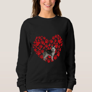Valentines Day Husky Sibir Dog  Heart Paw Sweatshirt
