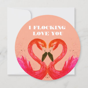 Valentines Day I Love You Flamingo Birds Holiday Card