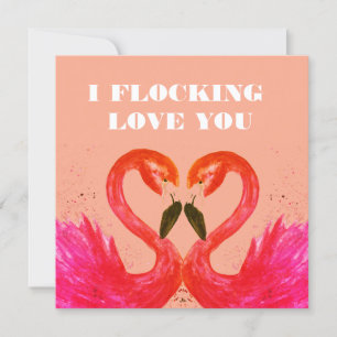 Valentines Day I Love You Flamingo Birds Holiday Card