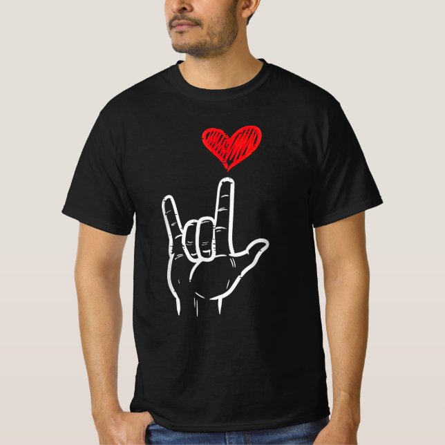 Valentines Day I Love You Hand Sign ASL Heart  T-Shirt (Front)