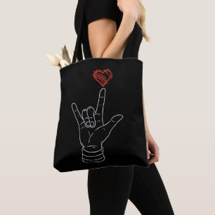 Valentines Day I Love You Hand Sign ASL Heart Tote Bag