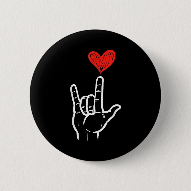 Valentines Day I Love You Hand Sign Asl Heart Wome 6 Cm Round Badge (Front)