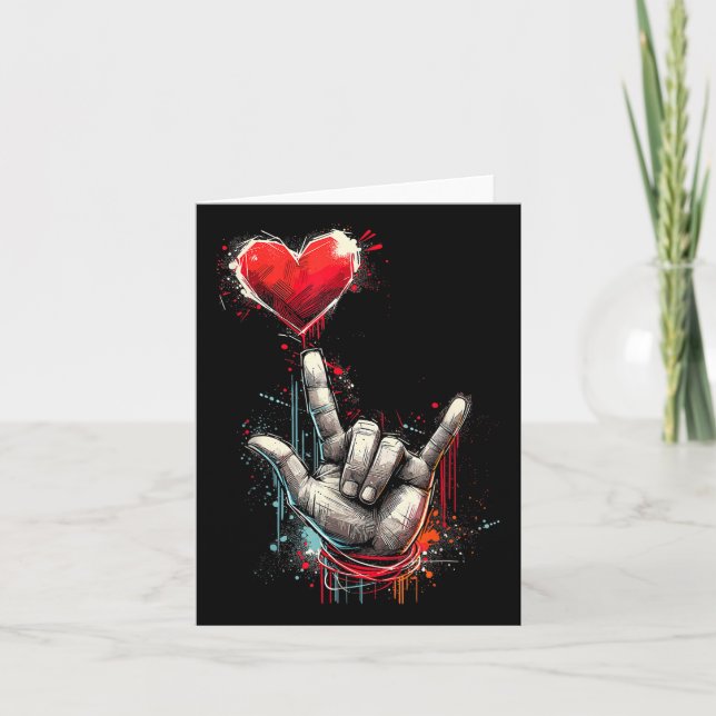 Valentines Day I Love You Hand Sign Asl Heart Wome Card (Front)