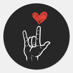 Valentines Day I Love You Hand Sign Asl Heart Wome Classic Round Sticker